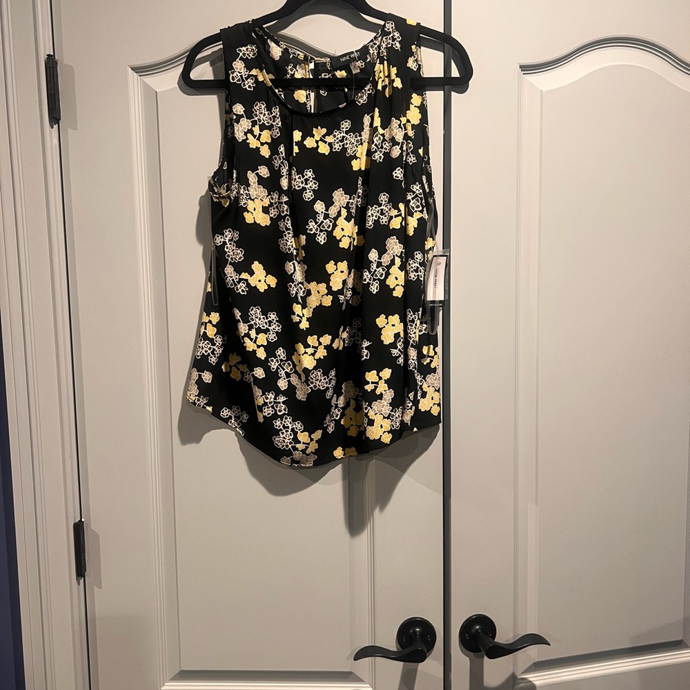 Nine West Black and Yellow Floral Blouse